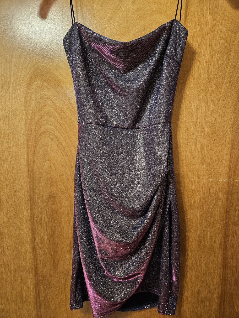 Windsor Iridescent Plum Sparkle Cowl Mini Dress